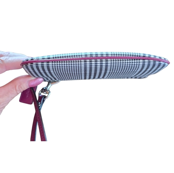Coach Peyton Burgundy Black White Glen Plaid Coated Canvas Wristlet - Picture 8 of 14